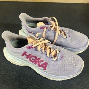 Hoka Purple and Peach Running Shoes